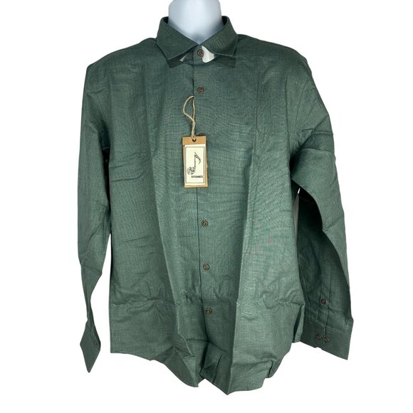 Stitch Note Mens Long Sleeved Green Solid Classic Collar Dress Shirt Size Large - Picture 1 of 7